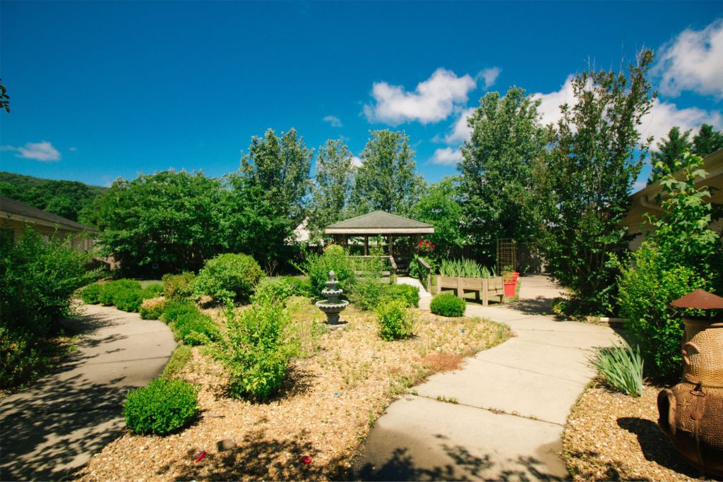 Outdoor walking area of a skilled nursing facility